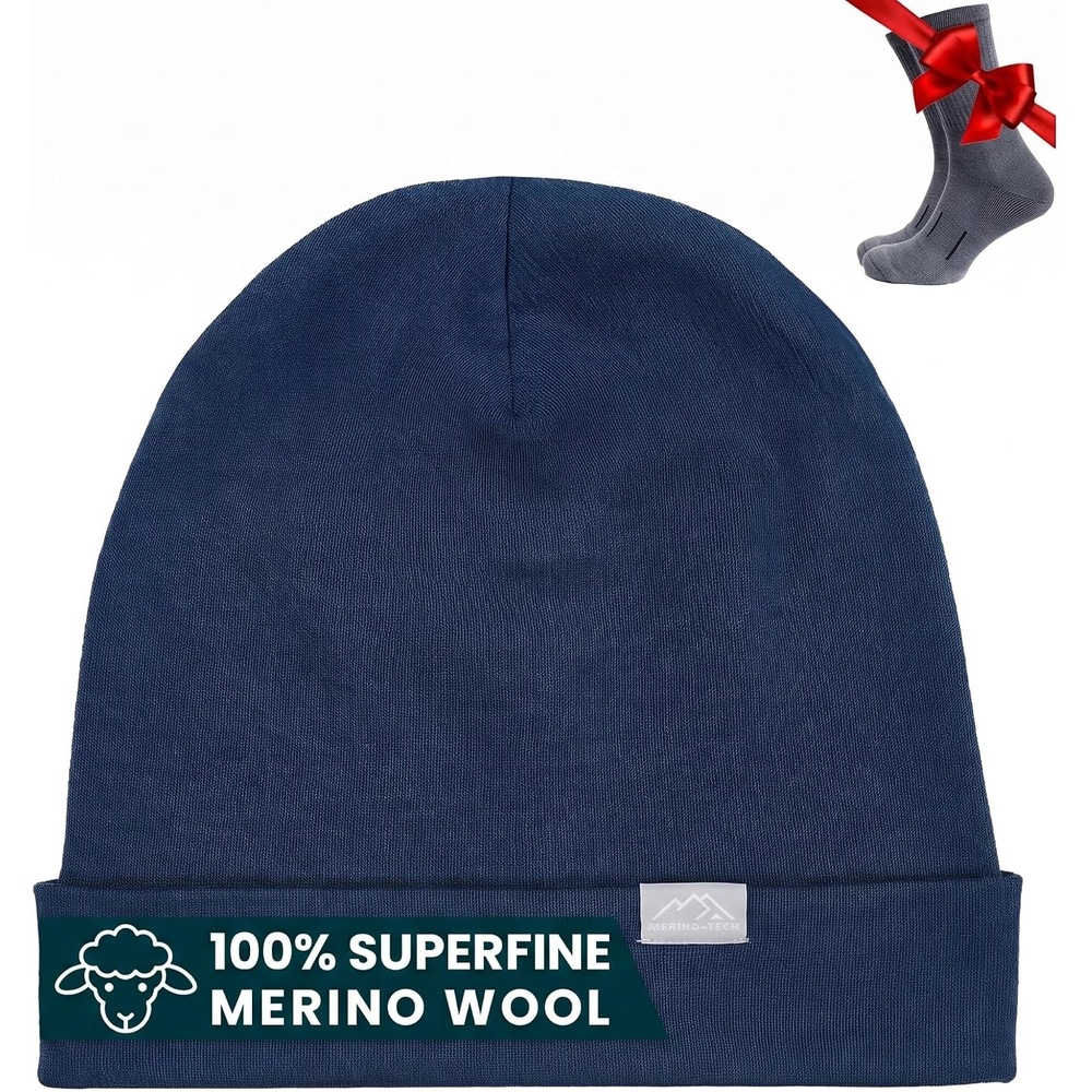 image:image100 Merino Wool Beanie for Women Men Set Adult Skull Cap 175um amp SocksDeep Navy