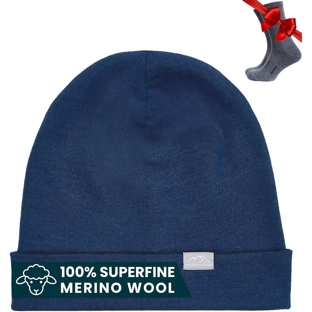 image:image100 Merino Wool Beanie for Women Men Set Adult Skull Cap 175um amp SocksDenim