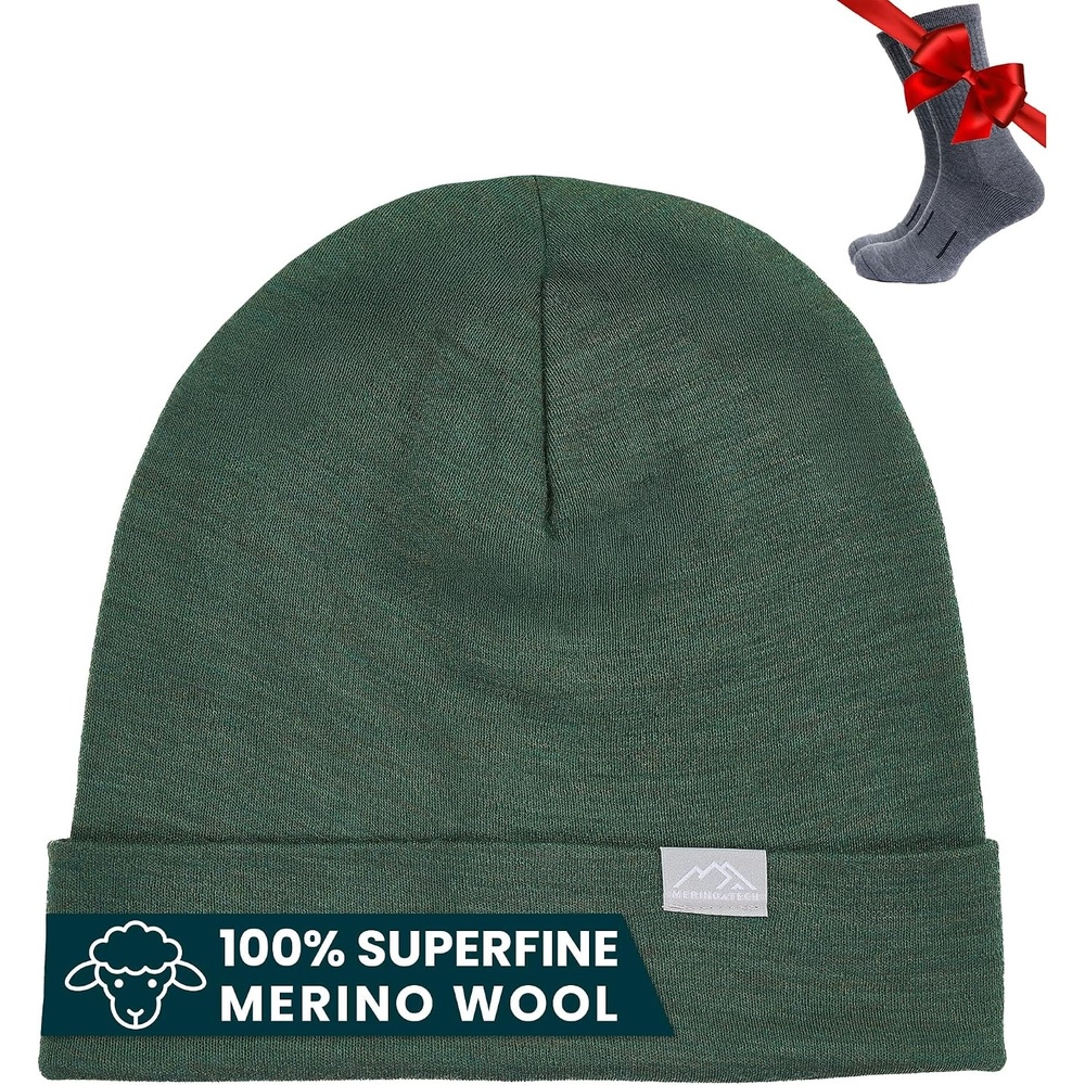 image:image100 Merino Wool Beanie for Women Men Set Adult Skull Cap 175um amp SocksOlive