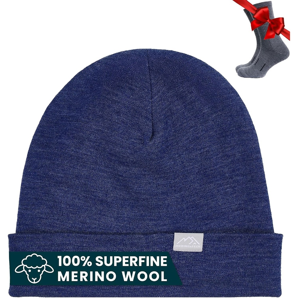 image:image100 Merino Wool Beanie for Women Men Set Adult Skull Cap 175um amp SocksWindsor Blue