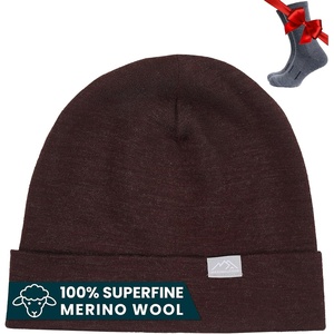 100% Merino Wool Beanie for Women, Men – Set Adult Skull Cap 17.5um & Socks(Bordo)