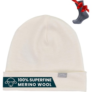100% Merino Wool Beanie for Women, Men – Set Adult Skull Cap 17.5um & Socks(Natural Merinos)