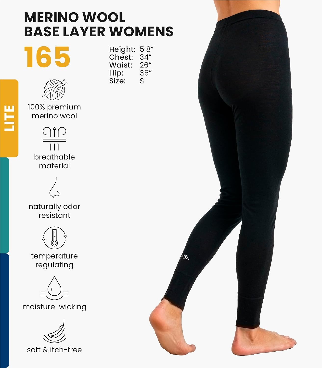 image:imageMerinotech 100 Merino Wool Base Layer Women Thermal Leggings Underwear 165 Black