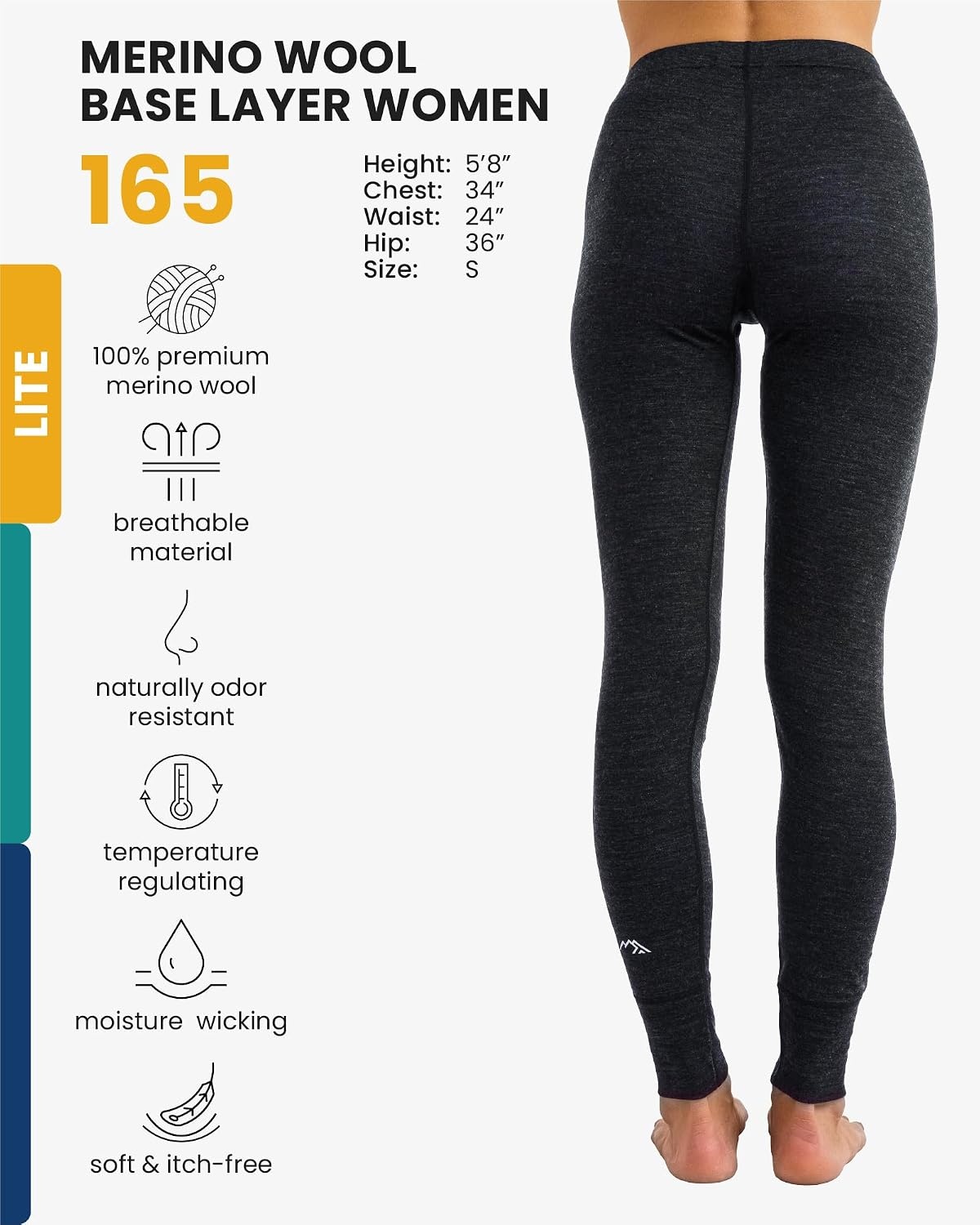 image:imageMerinotech 100 Merino Wool Base Layer Women Thermal Leggings Underwear 165 Heathered Black