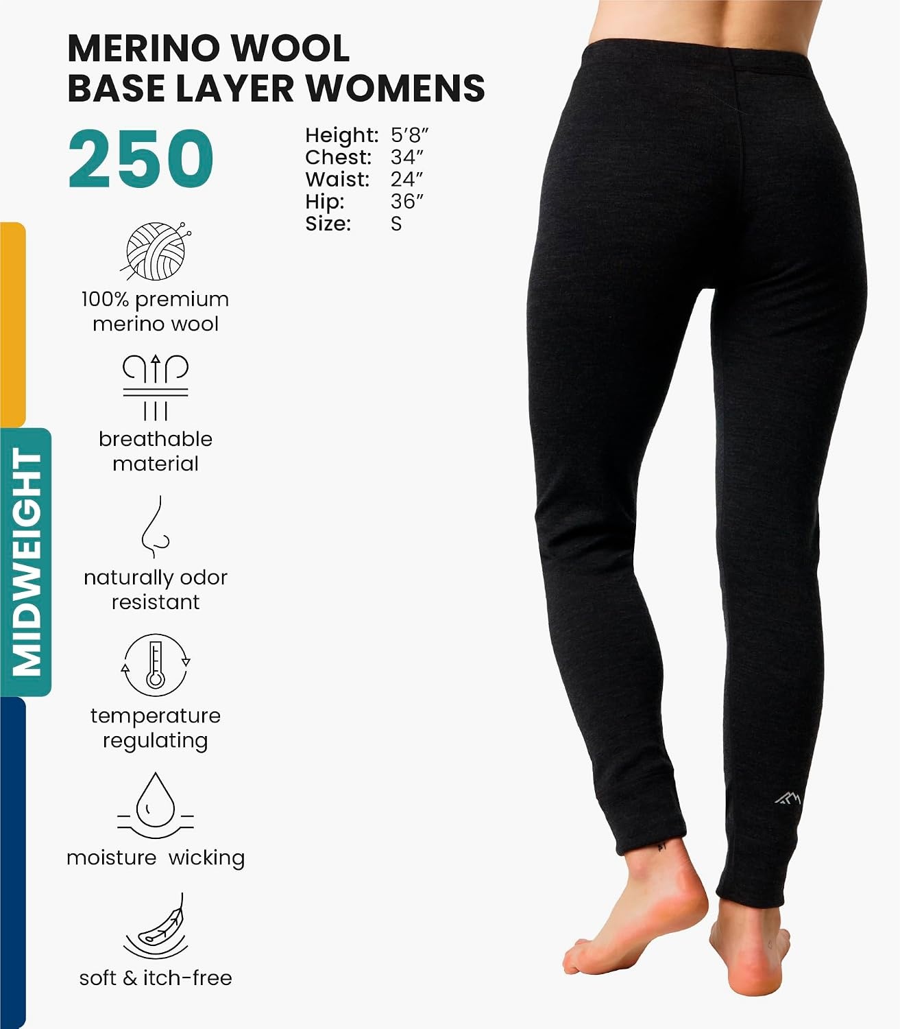 image:imageMerinotech 100 Merino Wool Base Layer Women Thermal Leggings Underwear 250 Charcoal Grey