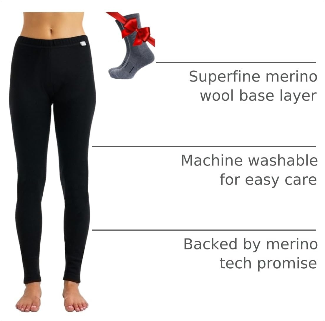 image:imageMerinotech 100 Merino Wool Base Layer Women Thermal Leggings Underwear 320 Black