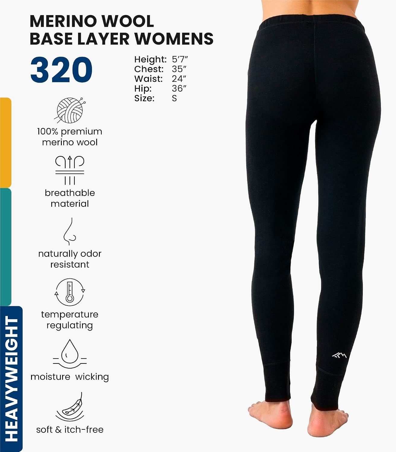 image:imageMerinotech 100 Merino Wool Base Layer Women Thermal Leggings Underwear 320 Black