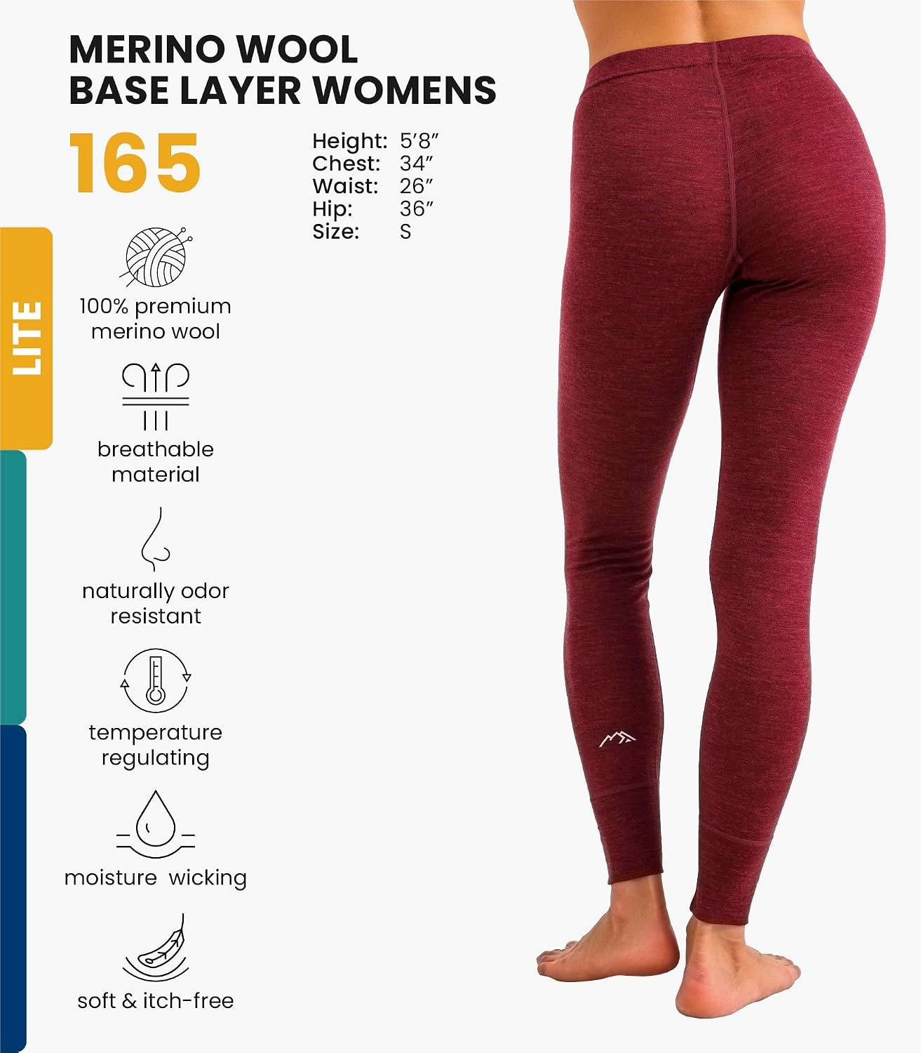 image:imageMerinotech 100 Merino Wool Base Layer Women Thermal Leggings Underwear165 Burgundy