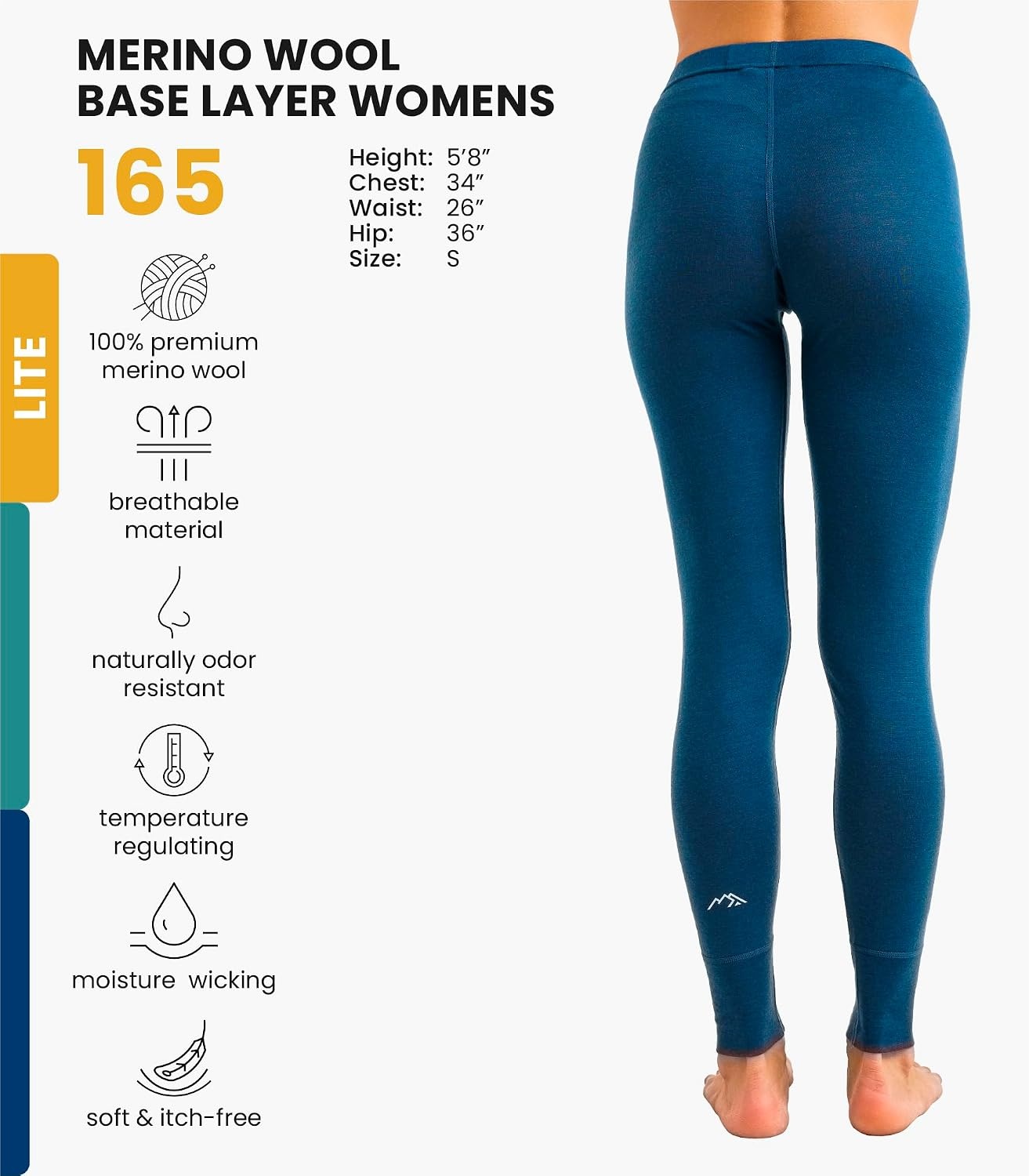 image:imageMerinotech 100 Merino Wool Base Layer Women Thermal Leggings Underwear165 Denim Blue
