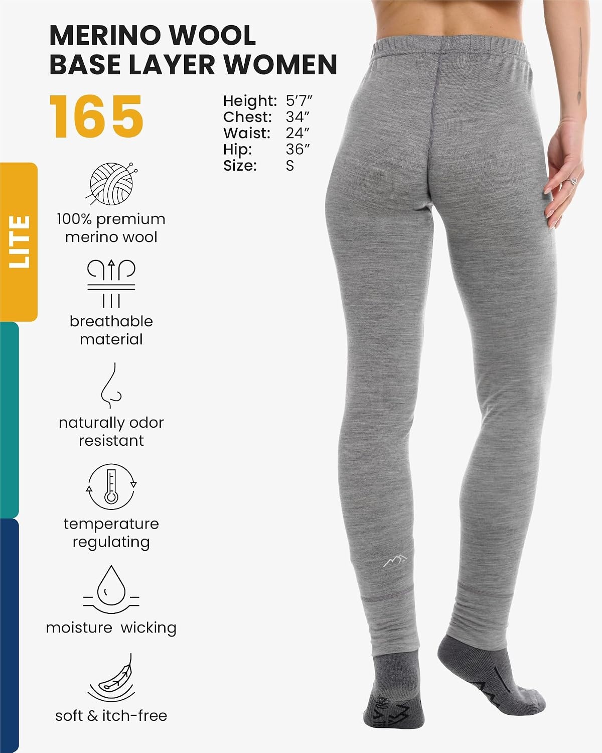 image:imageMerinotech 100 Merino Wool Base Layer Women Thermal Leggings Underwear165 Heathered Grey
