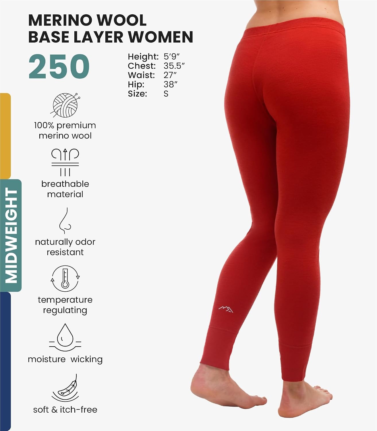 image:imageMerinotech 100 Merino Wool Base Layer Women Thermal Leggings Underwear250 Cherry Red