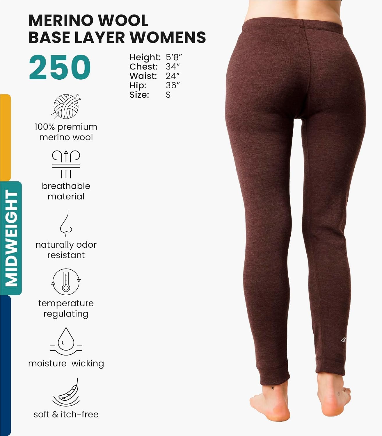image:imageMerinotech 100 Merino Wool Base Layer Women Thermal Leggings Underwear250 Chocolate