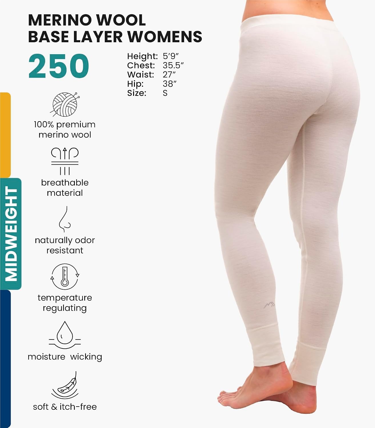 image:imageMerinotech 100 Merino Wool Base Layer Women Thermal Leggings Underwear250 Natural Merinos