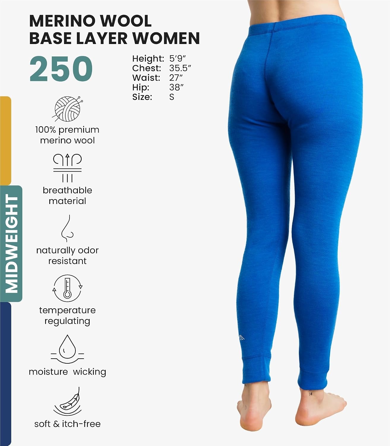image:imageMerinotech 100 Merino Wool Base Layer Women Thermal Leggings Underwear250 Snowflake Navy