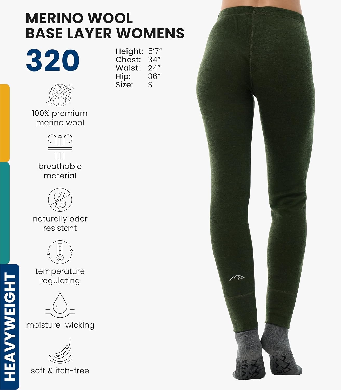 image:imageMerinotech 100 Merino Wool Base Layer Women Thermal Leggings Underwear320 Army Green