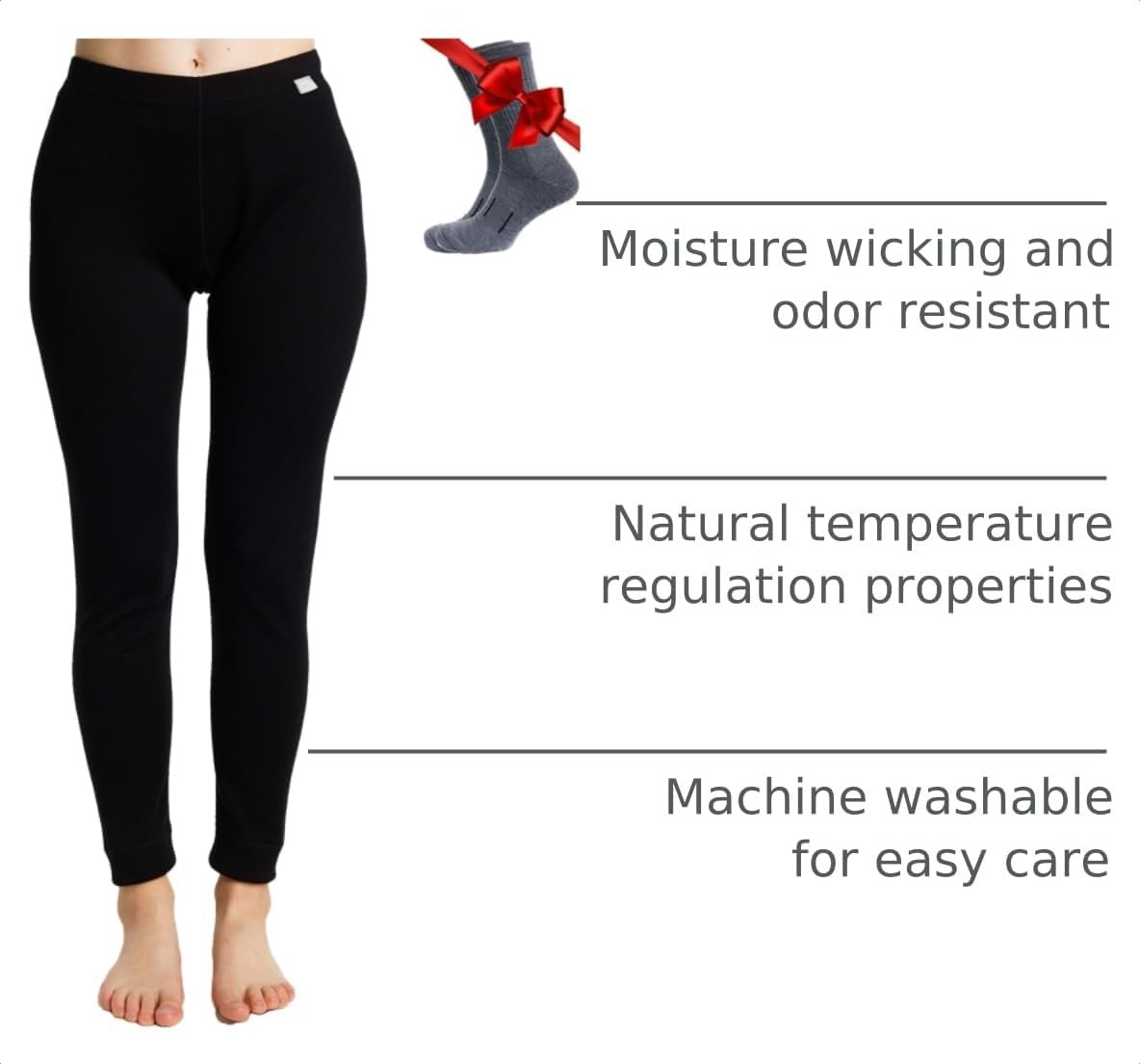 image:imageMerinotech 100 Merino Wool Base Layer Women Thermal Leggings UnderwearBlack 250