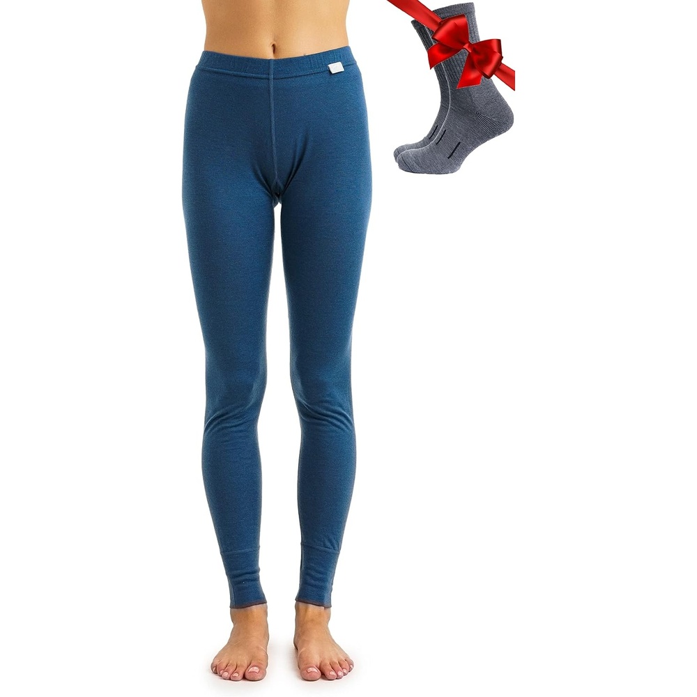 image:imageMerinotech 100 Merino Wool Base Layer Women Thermal Leggings Underwear165 Denim Blue