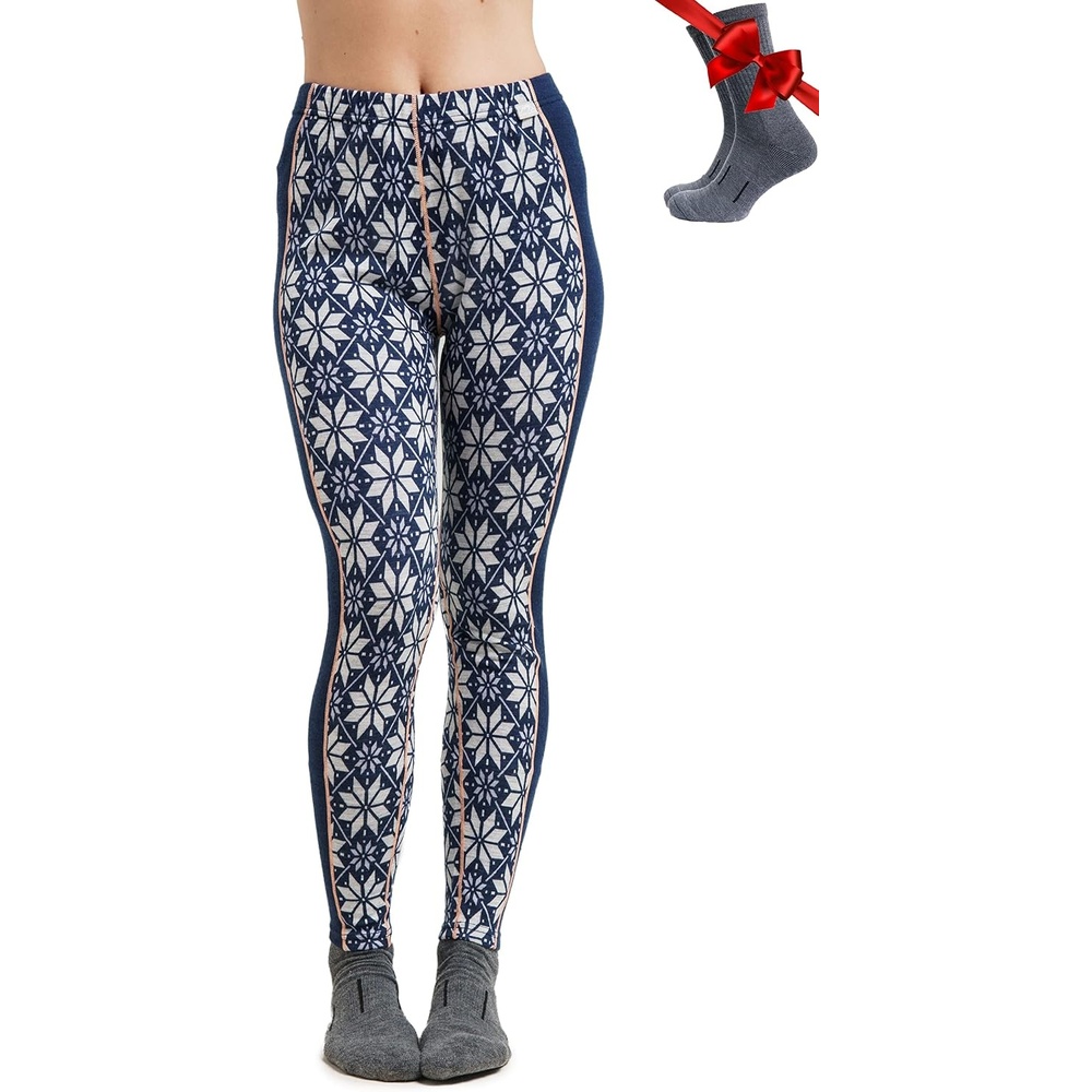 image:imageMerinotech 100 Merino Wool Base Layer Women Thermal Leggings Underwear250 Snowflake Navy