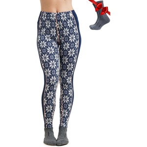 Merino.tech 100% Merino Wool Base Layer Women – Thermal Leggings Underwear(250 Snowflake Navy)