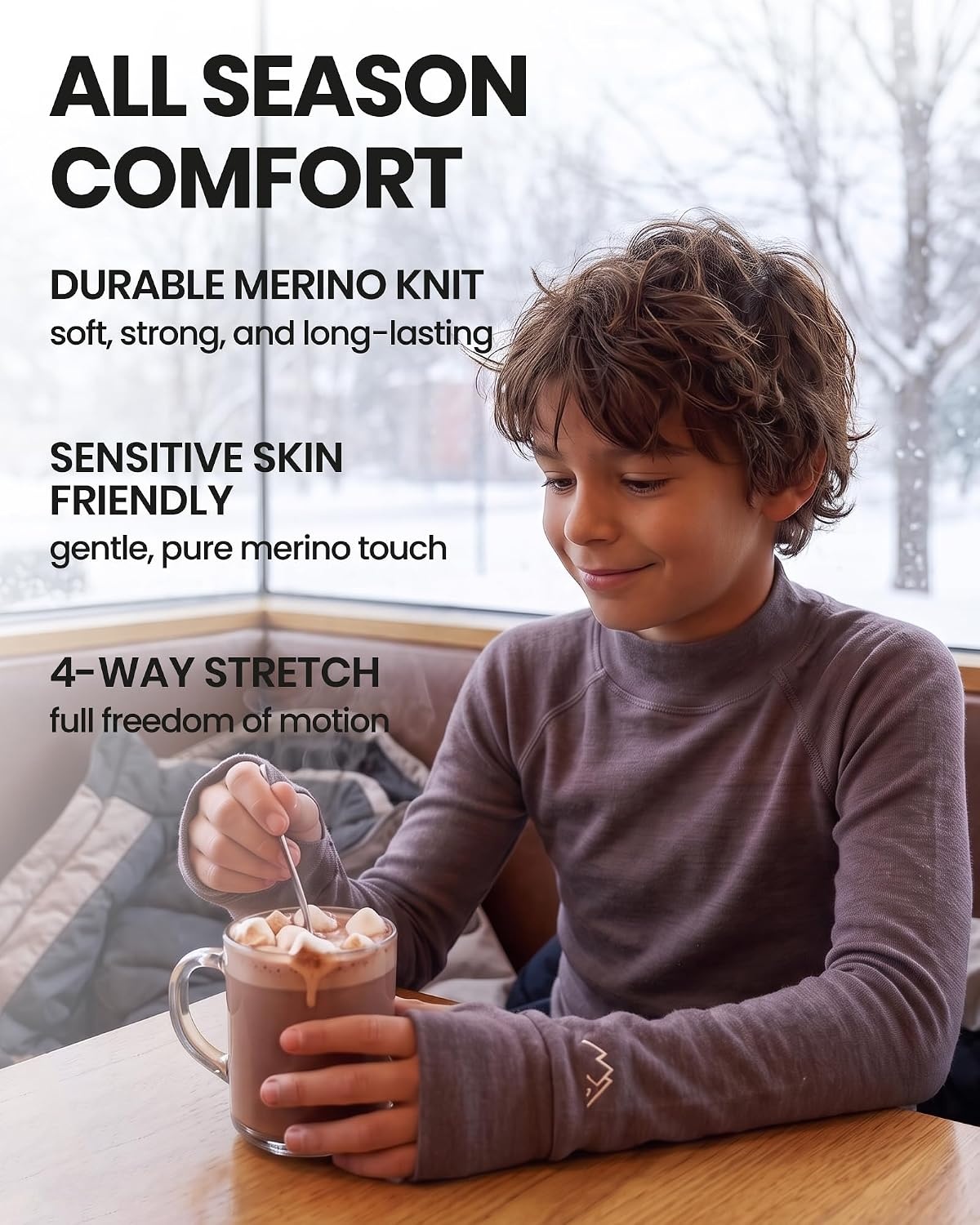 image:imageMerinotech 100 Merino Wool Kids Long Sleeve Turtleneck Thermal Base Layer260 Black