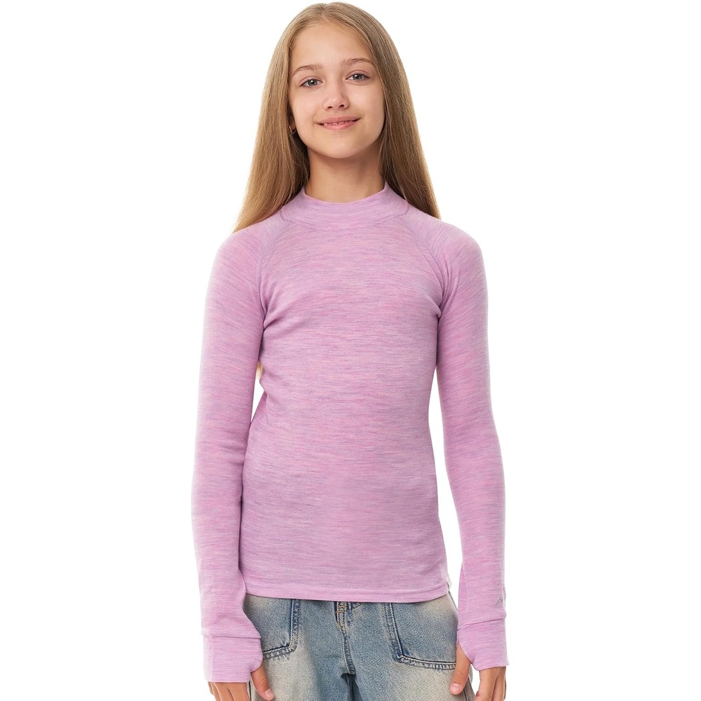 image:imageMerinotech 100 Merino Wool Kids Long Sleeve Turtleneck Thermal Base Layer260 Heather Lilac