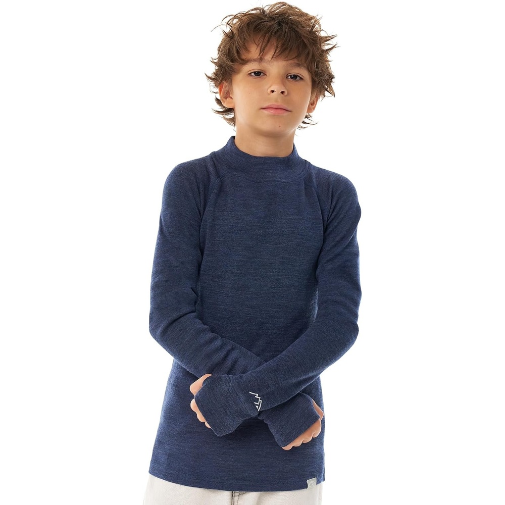 image:imageMerinotech 100 Merino Wool Kids Long Sleeve Turtleneck Thermal Base Layer260 Navy