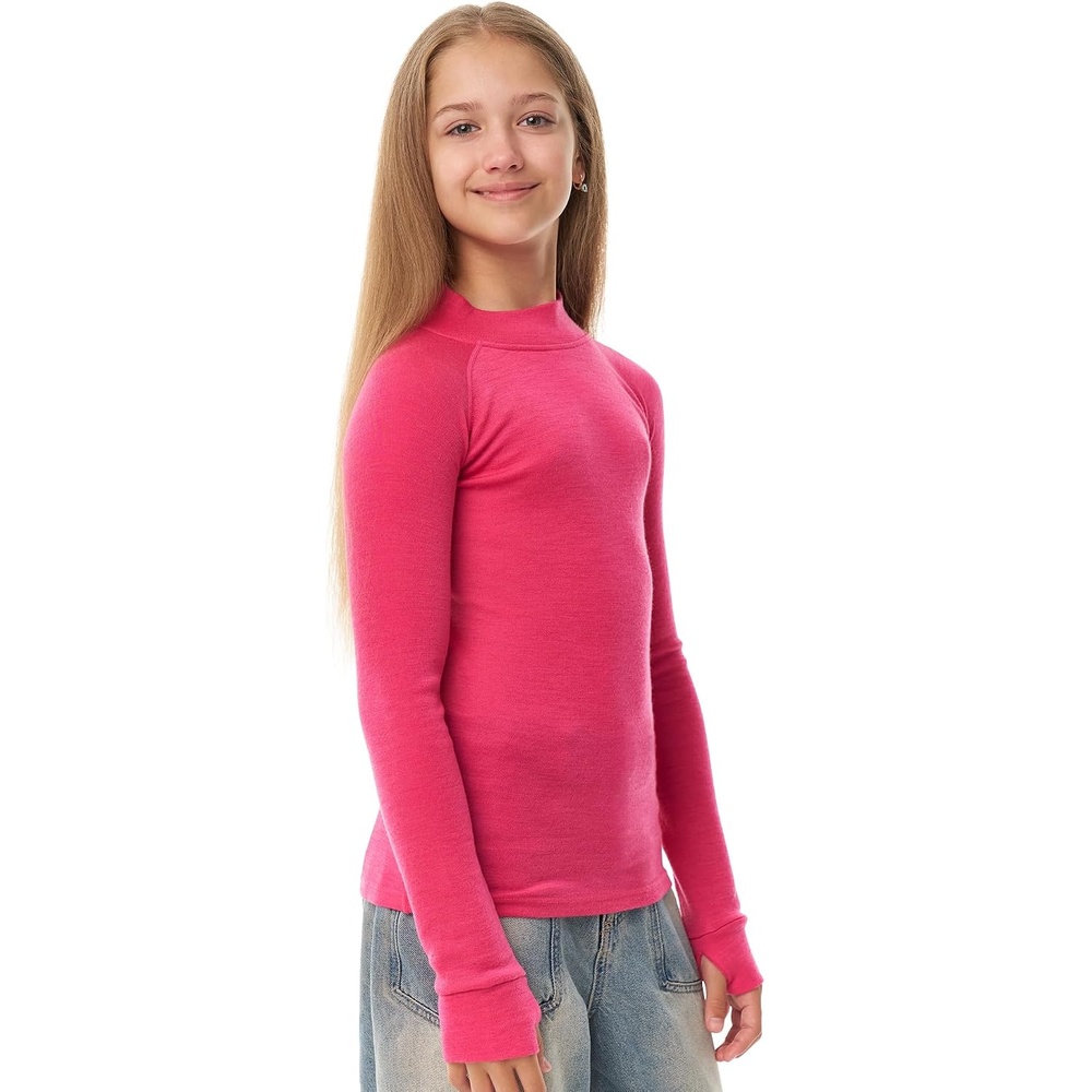image:imageMerinotech 100 Merino Wool Kids Long Sleeve Turtleneck Thermal Base Layer260 Pink