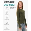 Merino.tech 100% Merino Wool Kids Long Sleeve Turtleneck Thermal Base Layer(260 Dark Olive)