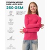 Merino.tech 100% Merino Wool Kids Long Sleeve Turtleneck Thermal Base Layer(260 Pink)