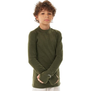 Merino.tech 100% Merino Wool Kids Long Sleeve Turtleneck Thermal Base Layer(260 Dark Olive)