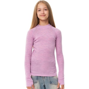 Merino.tech 100% Merino Wool Kids Long Sleeve Turtleneck Thermal Base Layer(260 Heather Lilac)