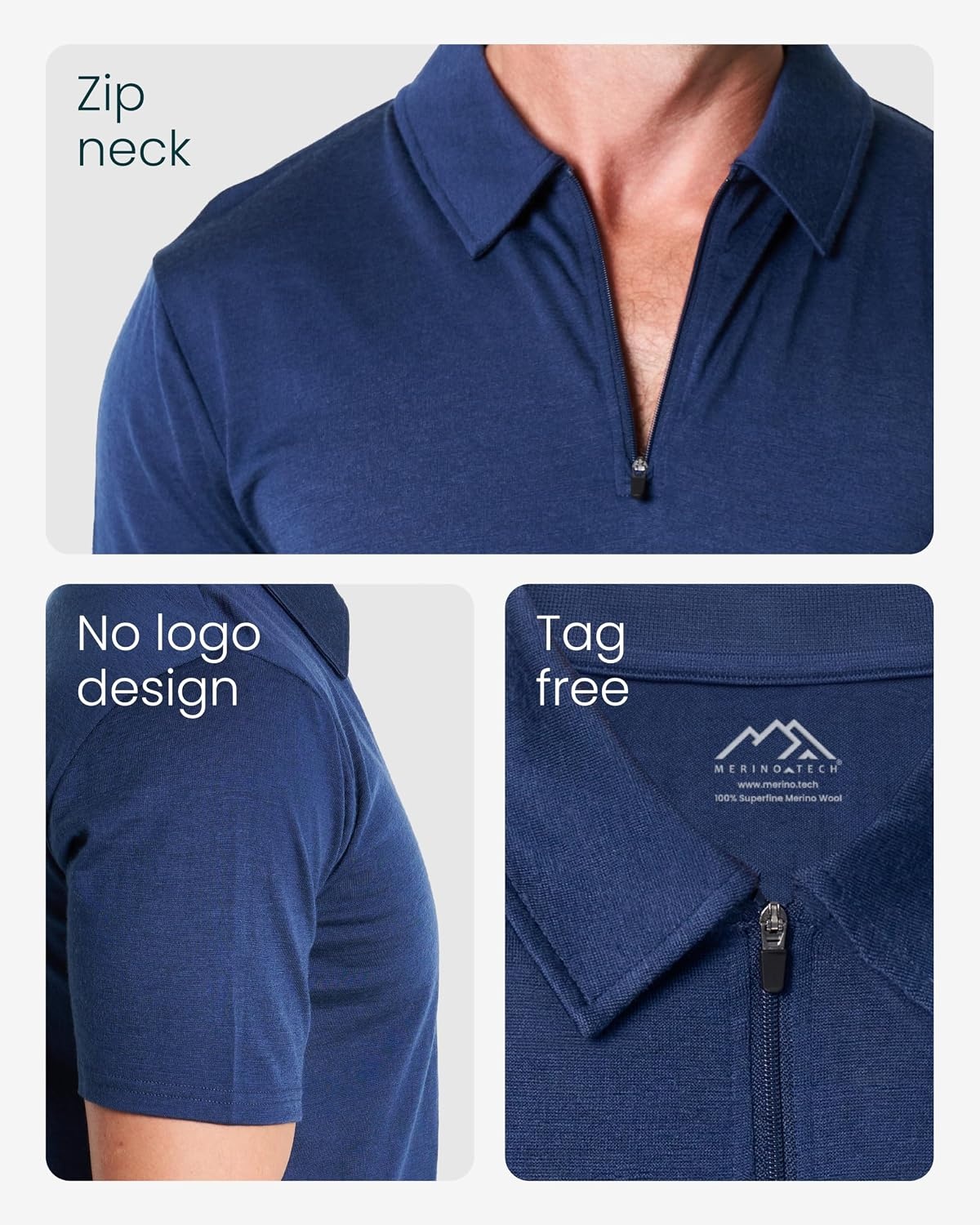 image:imageMerinotech 100 Merino Wool Polo Shirt Men Quarter Zip Long Short SleeveCharcoal Grey