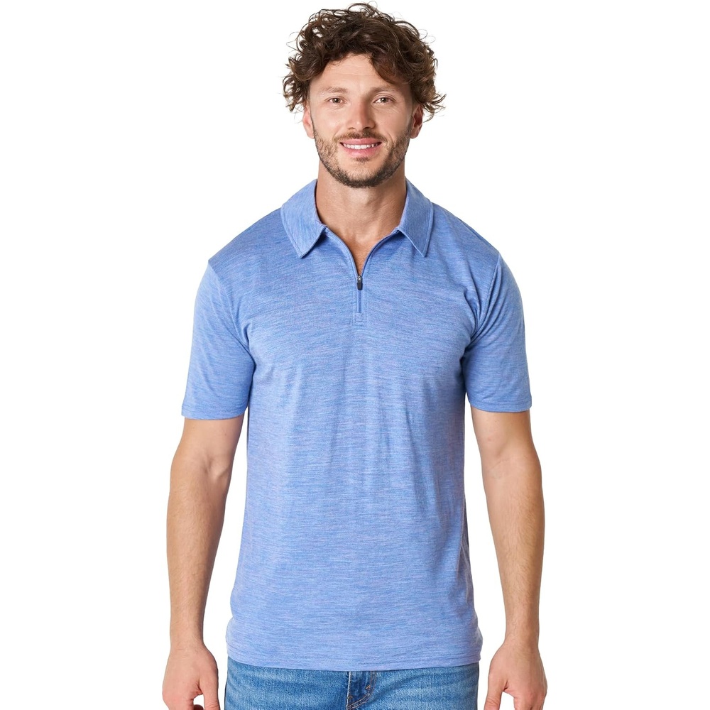 image:imageMerinotech 100 Merino Wool Polo Shirt Men Quarter Zip Long Short SleeveDeep Blue
