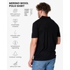 Merino.tech 100% Merino Wool Polo Shirt Men Quarter Zip Long, Short Sleeve(Black)