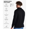 Merino.tech 100% Merino Wool Polo Shirt Men Quarter Zip Long, Short Sleeve(Black Long)