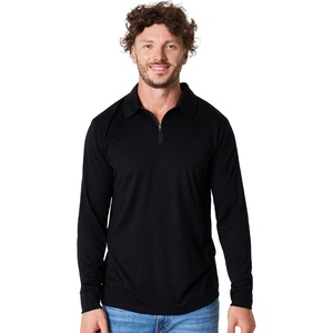 Merino.tech 100% Merino Wool Polo Shirt Men Quarter Zip Long, Short Sleeve(Black Long)