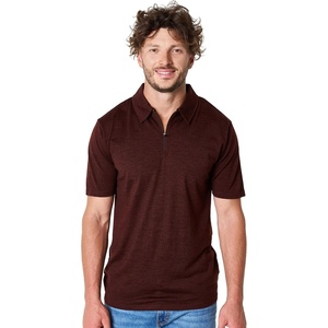 Merino.tech 100% Merino Wool Polo Shirt Men Quarter Zip Long, Short Sleeve(Bordo)