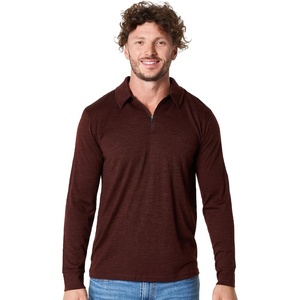 Merino.tech 100% Merino Wool Polo Shirt Men Quarter Zip Long, Short Sleeve(Bordo Long)