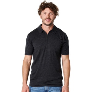 Merino.tech 100% Merino Wool Polo Shirt Men Quarter Zip Long, Short Sleeve(Charcoal Grey)