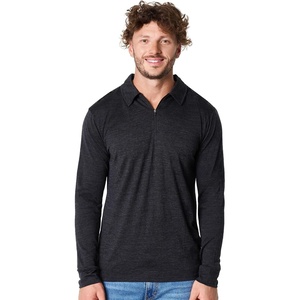 Merino.tech 100% Merino Wool Polo Shirt Men Quarter Zip Long, Short Sleeve(Charcoal Grey Long)