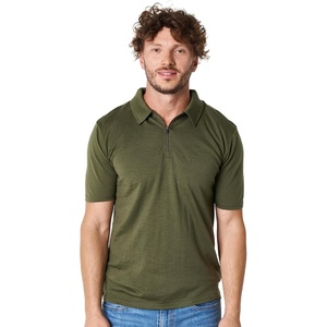 Merino.tech 100% Merino Wool Polo Shirt Men Quarter Zip Long, Short Sleeve(Dark Olive)
